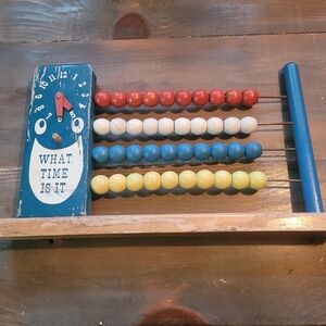 Vintage wooden toy abacus & clock